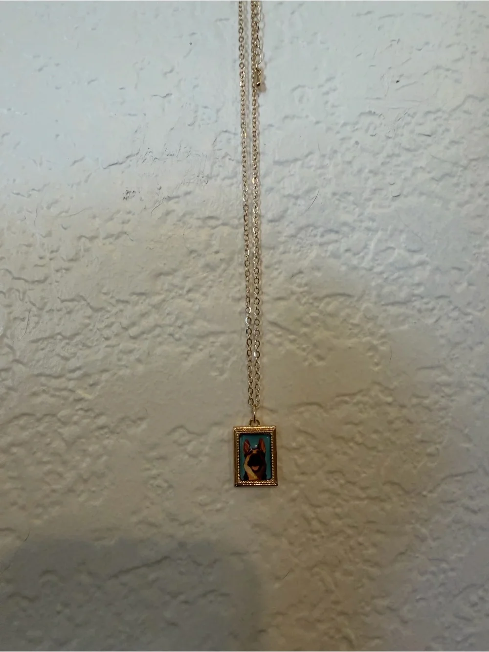 Gold Dog Portrait Pendant Necklace - Blue Background